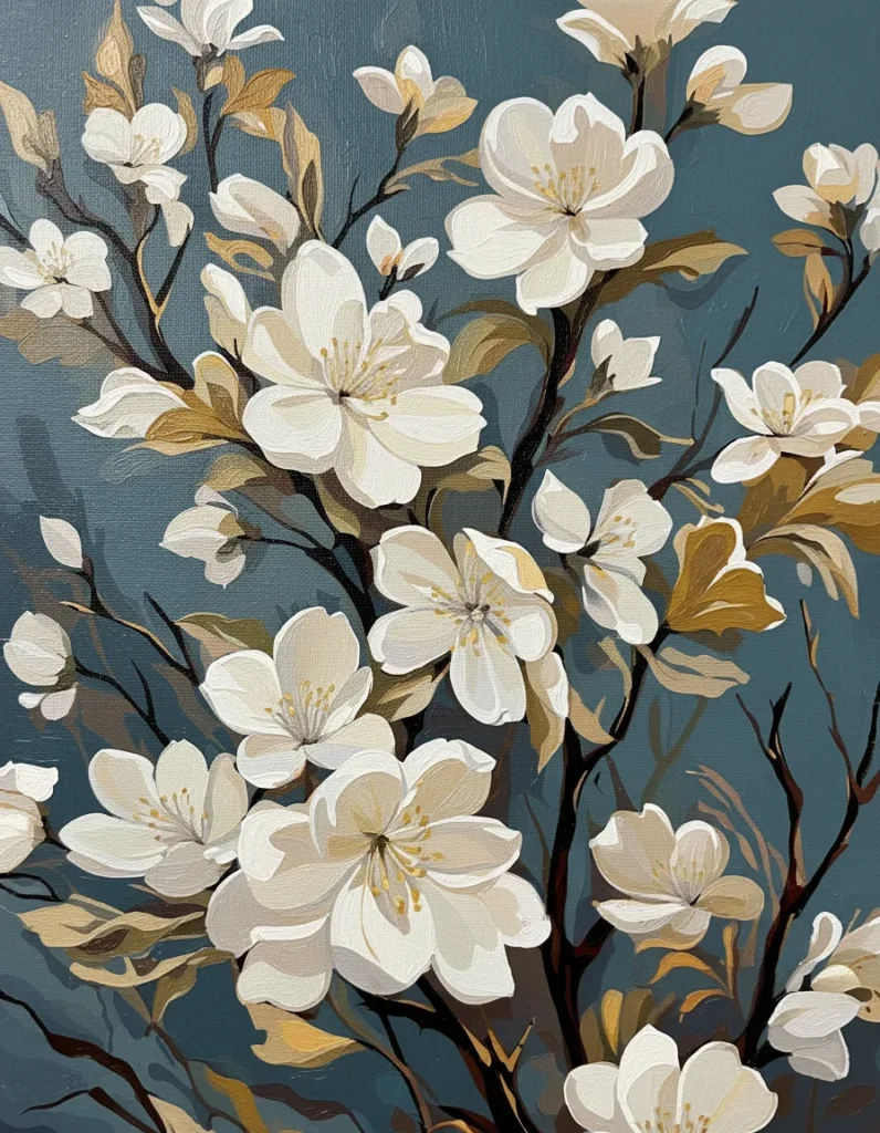 Detailed paint by numbers art kit by Clyvie Muse -Magnolias in Misty Blue