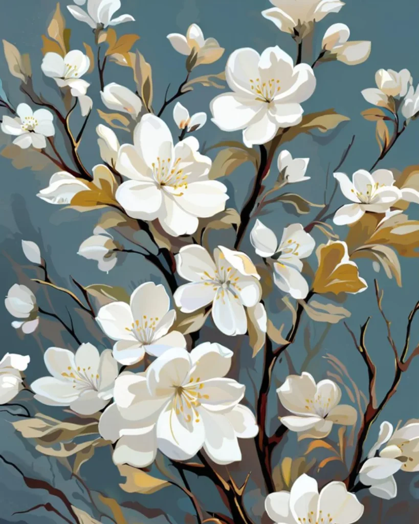 Detailed paint by numbers art kit by Clyvie Muse -Magnolias in Misty Blue