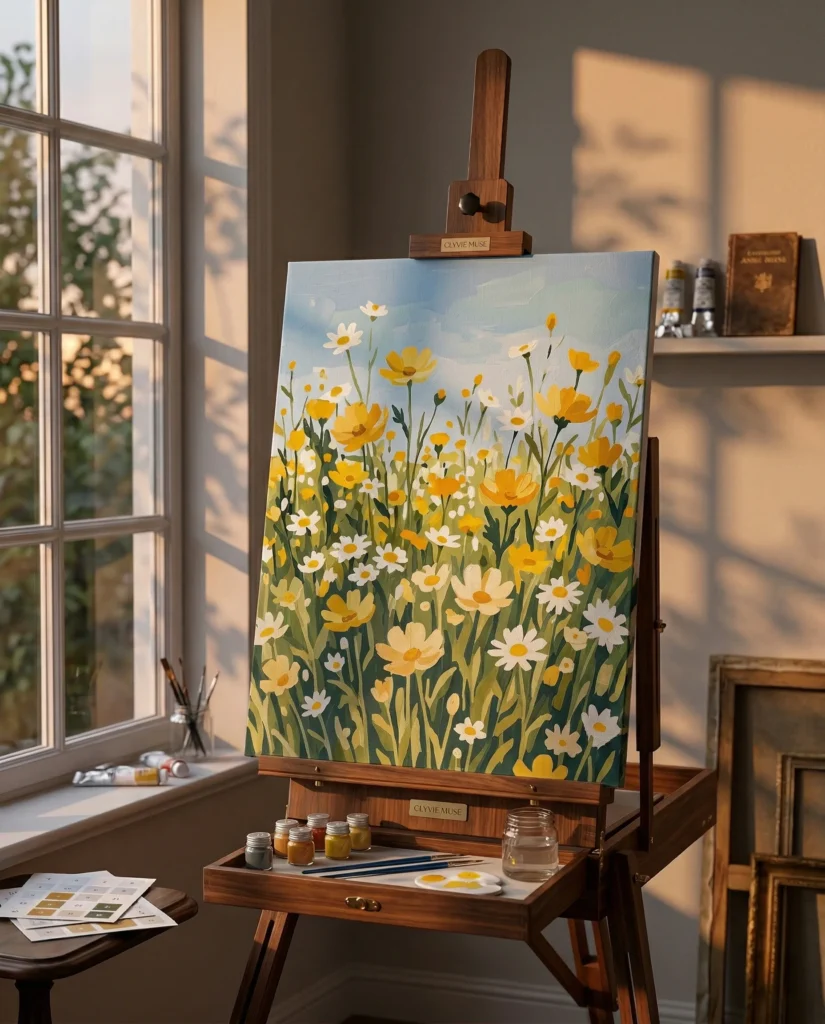 Detailed paint by numbers art kit by Clyvie Muse -Verdant Reverie: The Sun-Drenched Meadow: A Symphony of Wildflowers
