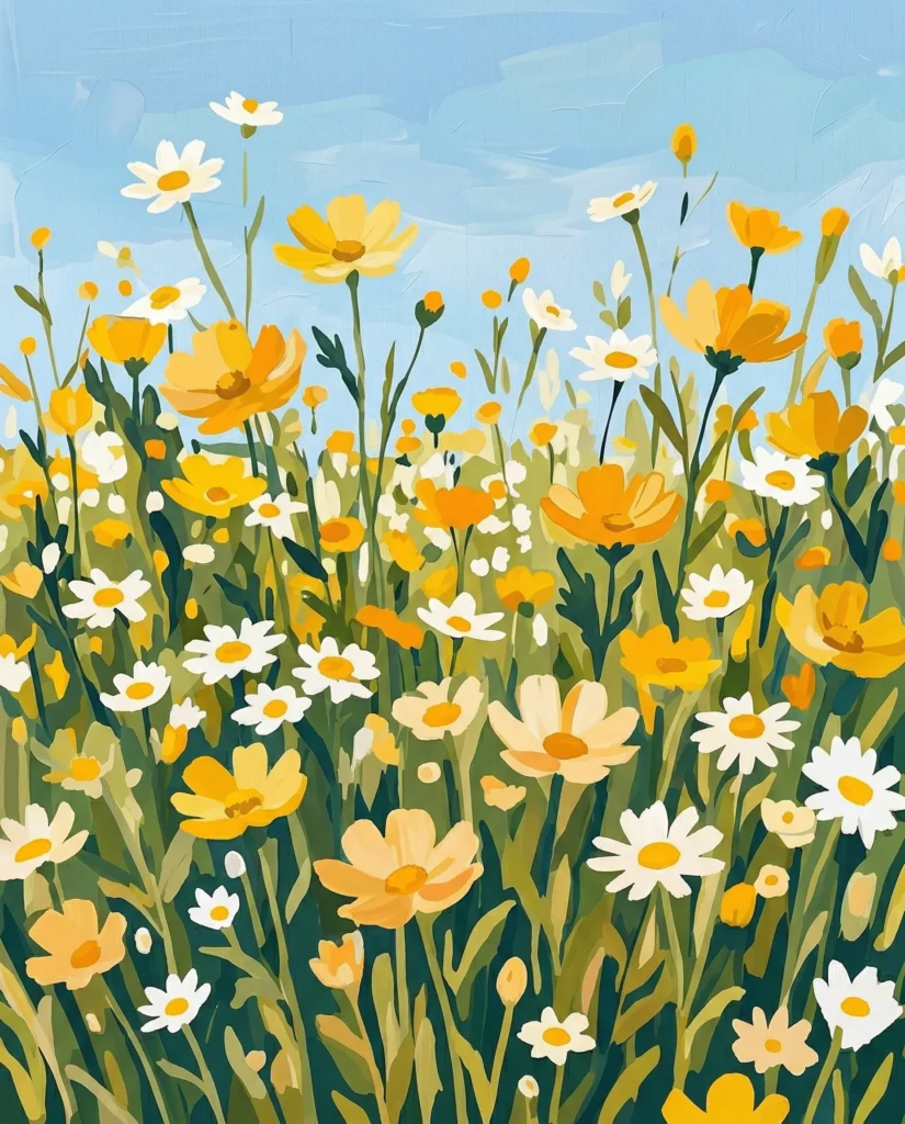 Detailed paint by numbers art kit by Clyvie Muse -Verdant Reverie: The Sun-Drenched Meadow: A Symphony of Wildflowers