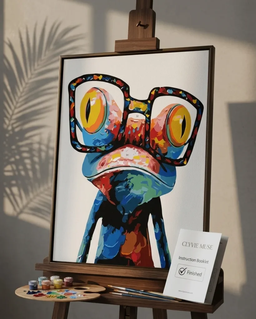 Detailed paint by numbers art kit by Clyvie Muse -The Mosaic Spectacle Frog