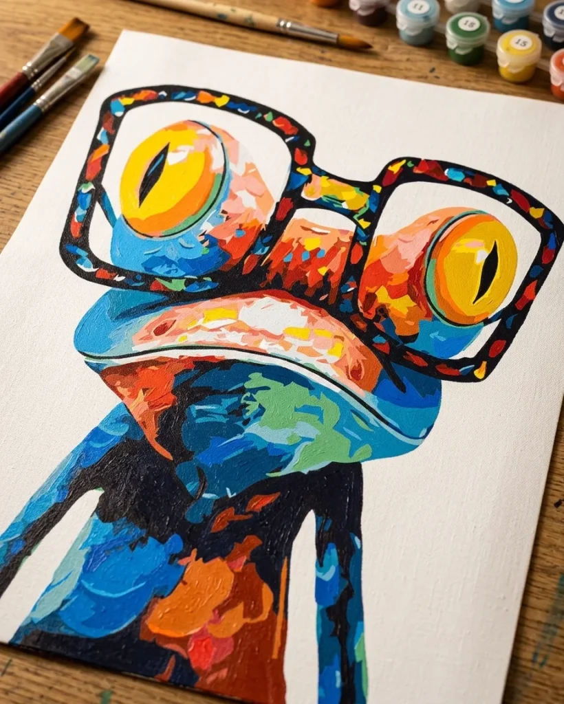 Detailed paint by numbers art kit by Clyvie Muse -The Mosaic Spectacle Frog