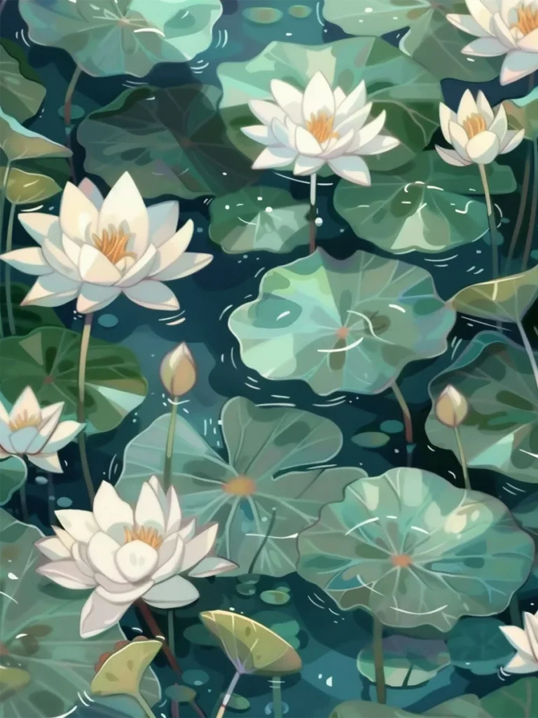 Detailed paint by numbers art kit by Clyvie Muse -Ethereal Waters: A Lotus Pond Masterpiece