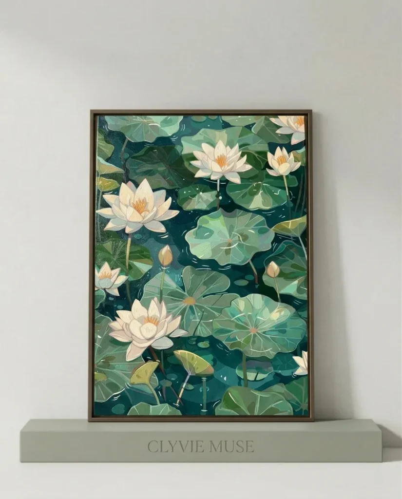 Detailed paint by numbers art kit by Clyvie Muse -Ethereal Waters: A Lotus Pond Masterpiece