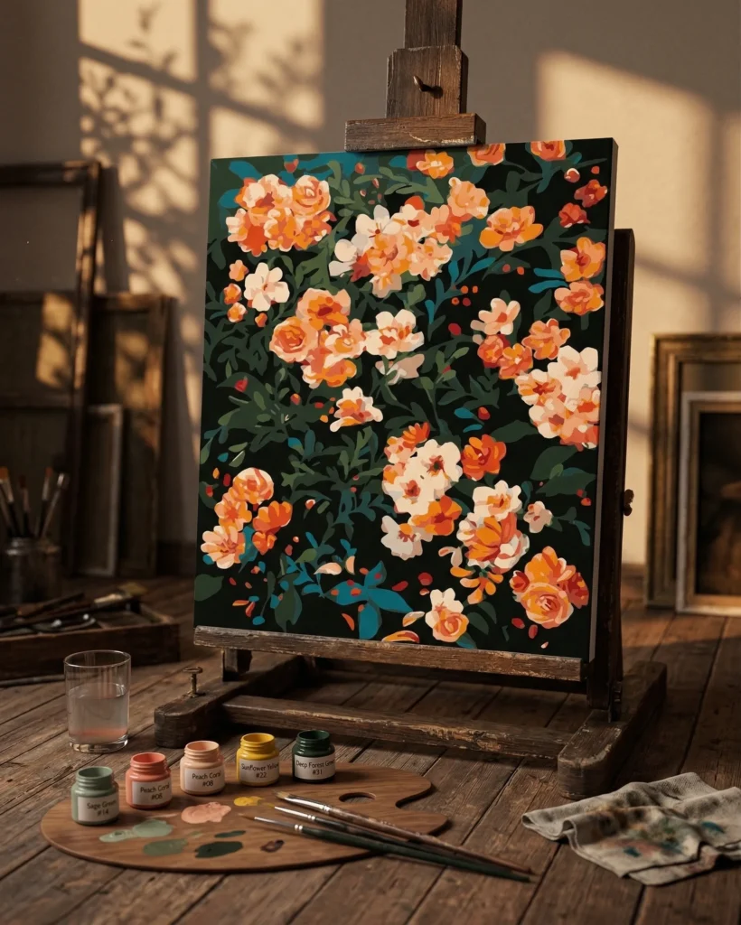 Detailed paint by numbers art kit by Clyvie Muse -Verdant Reverie:Petal Mosaic: A Garden of Suspended Vibrancy