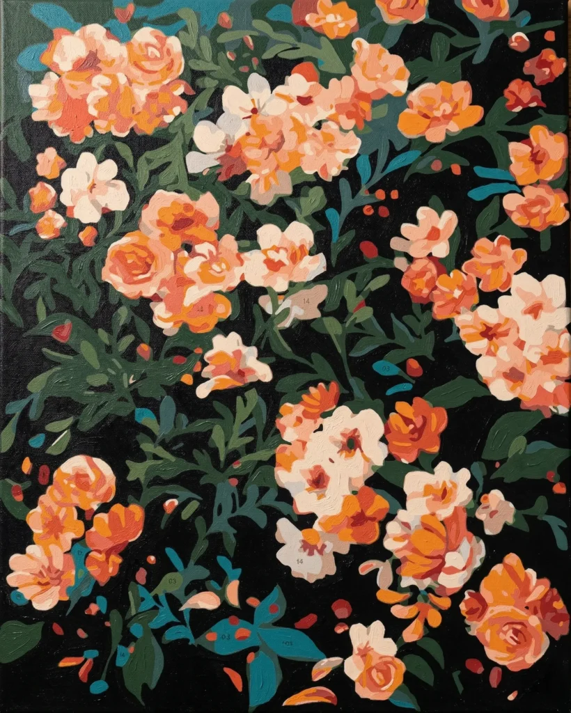 Detailed paint by numbers art kit by Clyvie Muse -Verdant Reverie:Petal Mosaic: A Garden of Suspended Vibrancy
