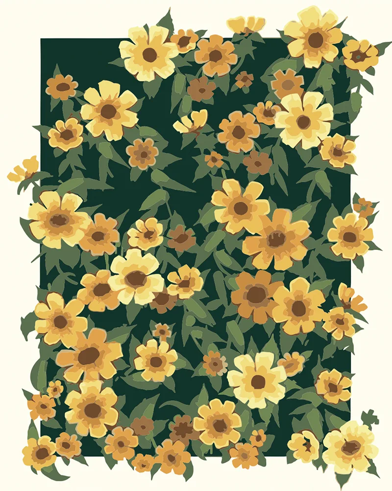 Detailed paint by numbers art kit by Clyvie Muse -Verdant Reverie: Eternal Golden Blooms: A Curated Floral Masterpiece