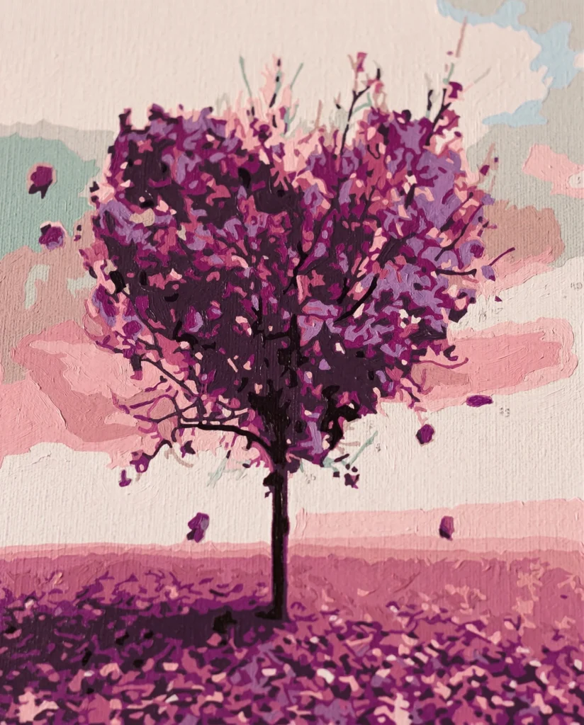 Detailed paint by numbers art kit by Clyvie Muse -Verdant Reverie:The Amethyst Heart: A Blossoming Sanctuary