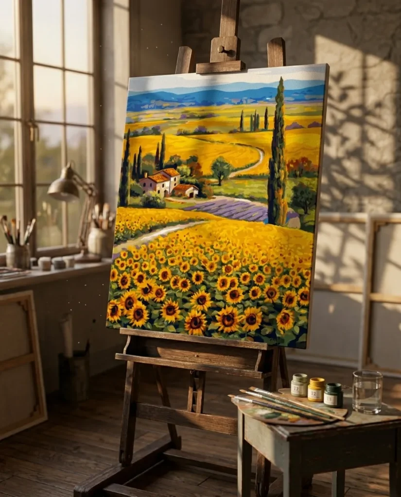 Detailed paint by numbers art kit by Clyvie Muse -Verdant Reverie: Sun-Kissed Solace: A Provincial Masterpiece