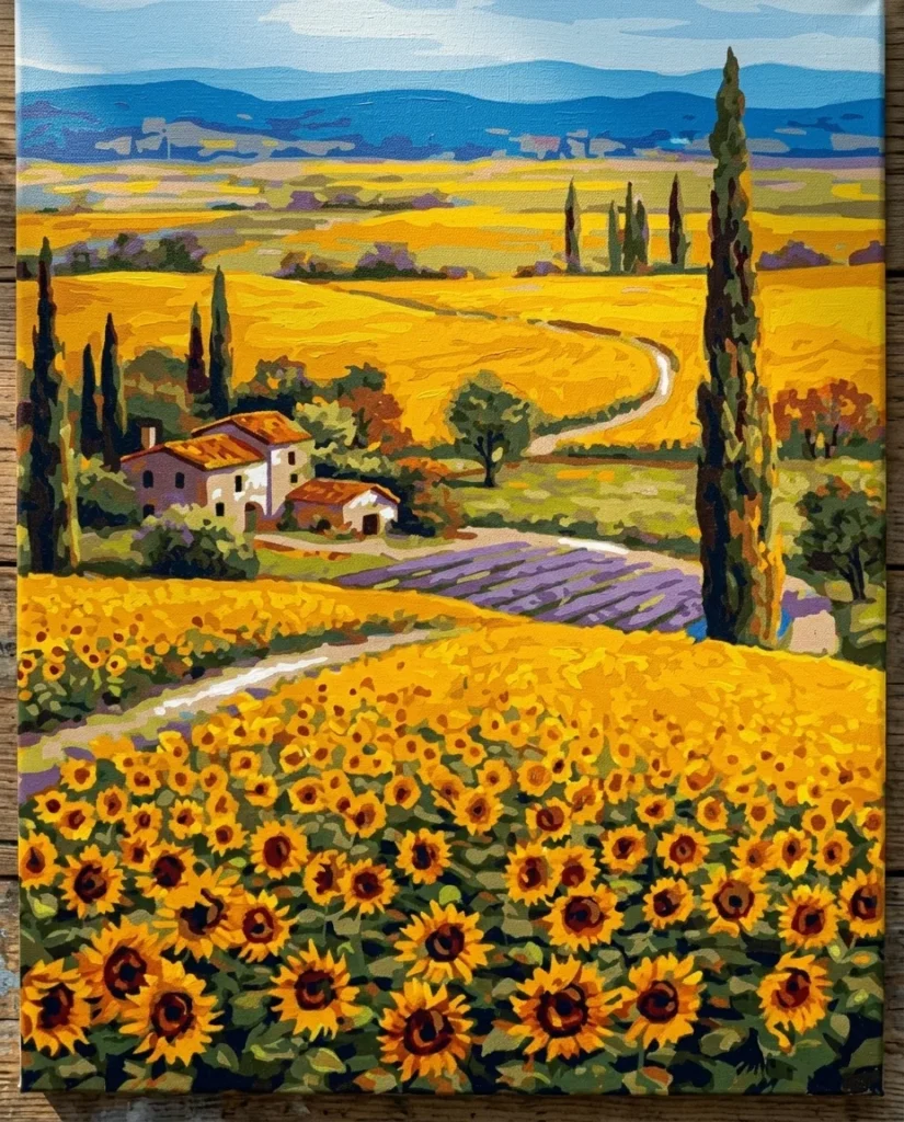 Detailed paint by numbers art kit by Clyvie Muse -Verdant Reverie: Sun-Kissed Solace: A Provincial Masterpiece