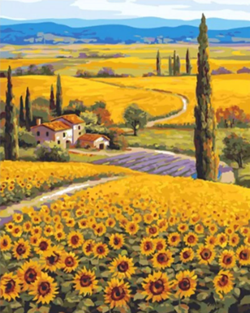 Detailed paint by numbers art kit by Clyvie Muse -Verdant Reverie: Sun-Kissed Solace: A Provincial Masterpiece