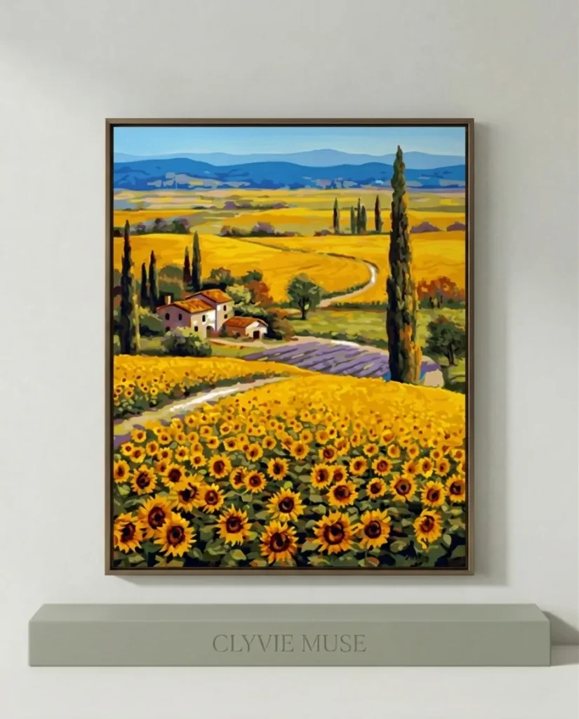 Detailed paint by numbers art kit by Clyvie Muse -Verdant Reverie: Sun-Kissed Solace: A Provincial Masterpiece