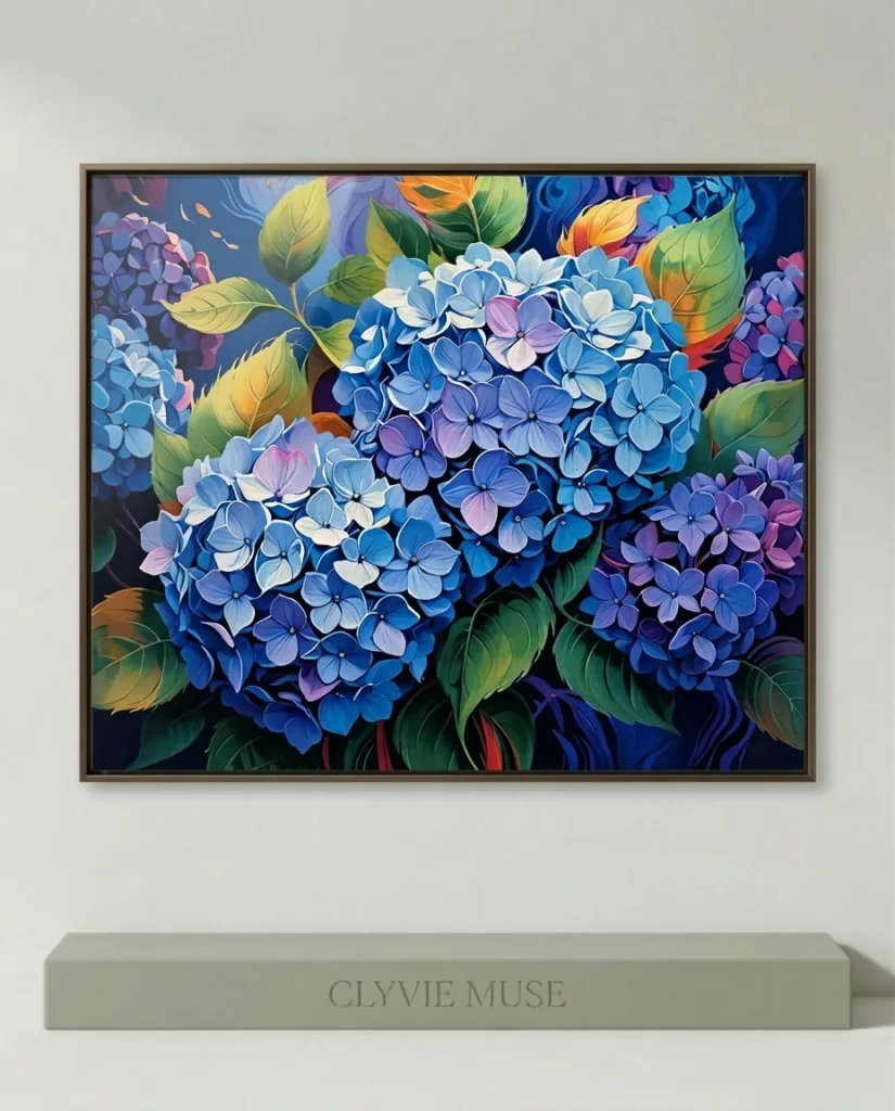 Detailed paint by numbers art kit by Clyvie Muse -Azure Dreamscape: The Clustered Hydrangea Masterpiece