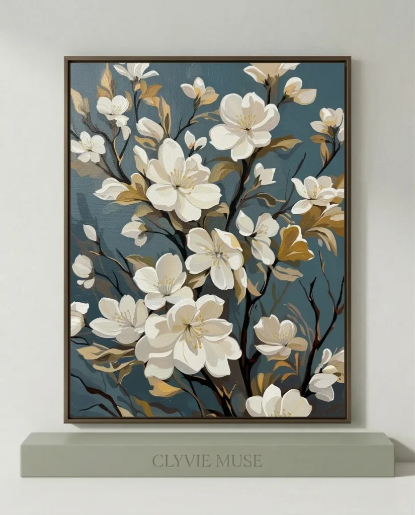 Detailed paint by numbers art kit by Clyvie Muse -Magnolias in Misty Blue