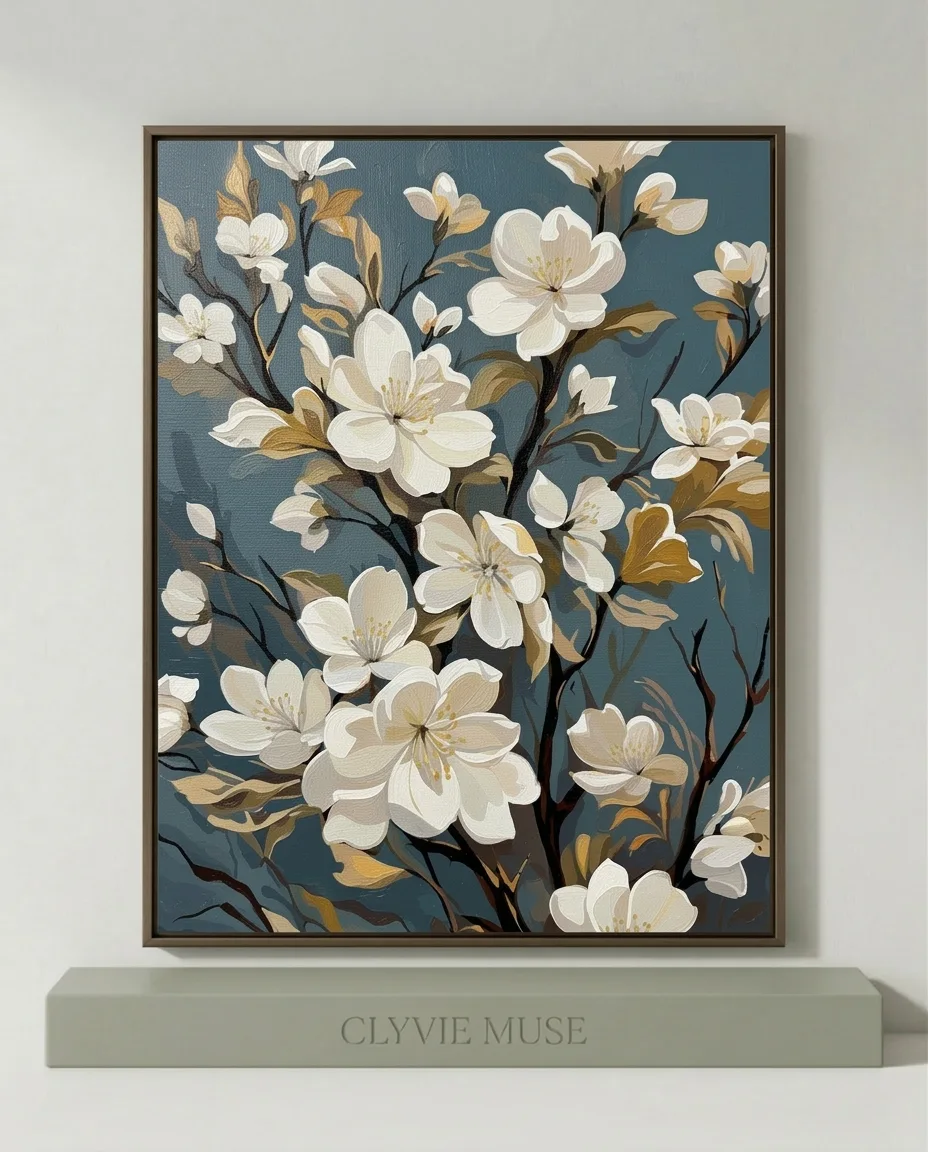 Detailed paint by numbers art kit by Clyvie Muse -Magnolias in Misty Blue