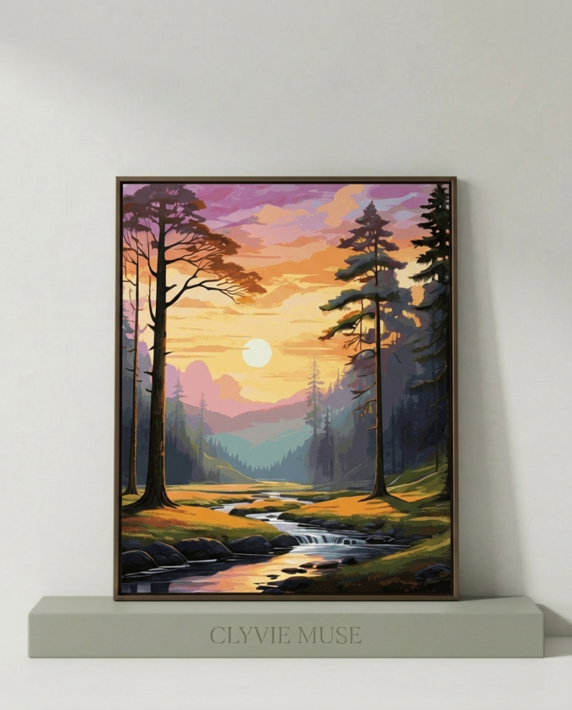 Detailed paint by numbers art kit by Clyvie Muse -Verdant Reverie: The Golden Hour Valley