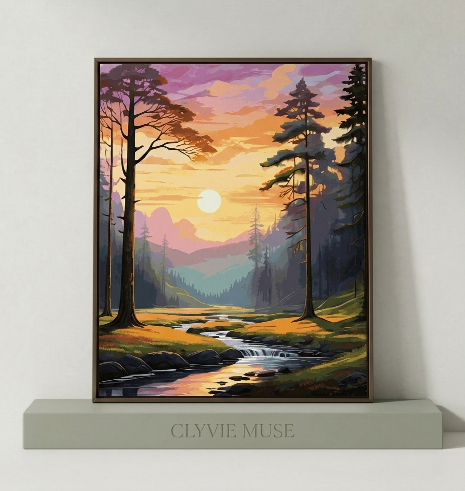 Detailed paint by numbers art kit by Clyvie Muse -Verdant Reverie: The Golden Hour Valley