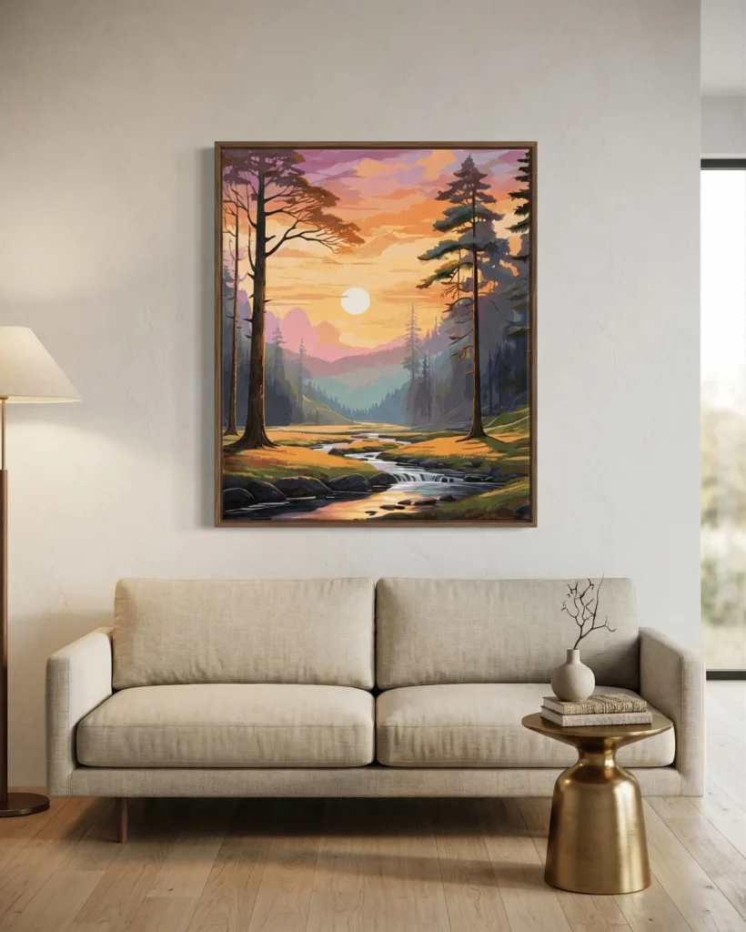 Detailed paint by numbers art kit by Clyvie Muse -Verdant Reverie: The Golden Hour Valley