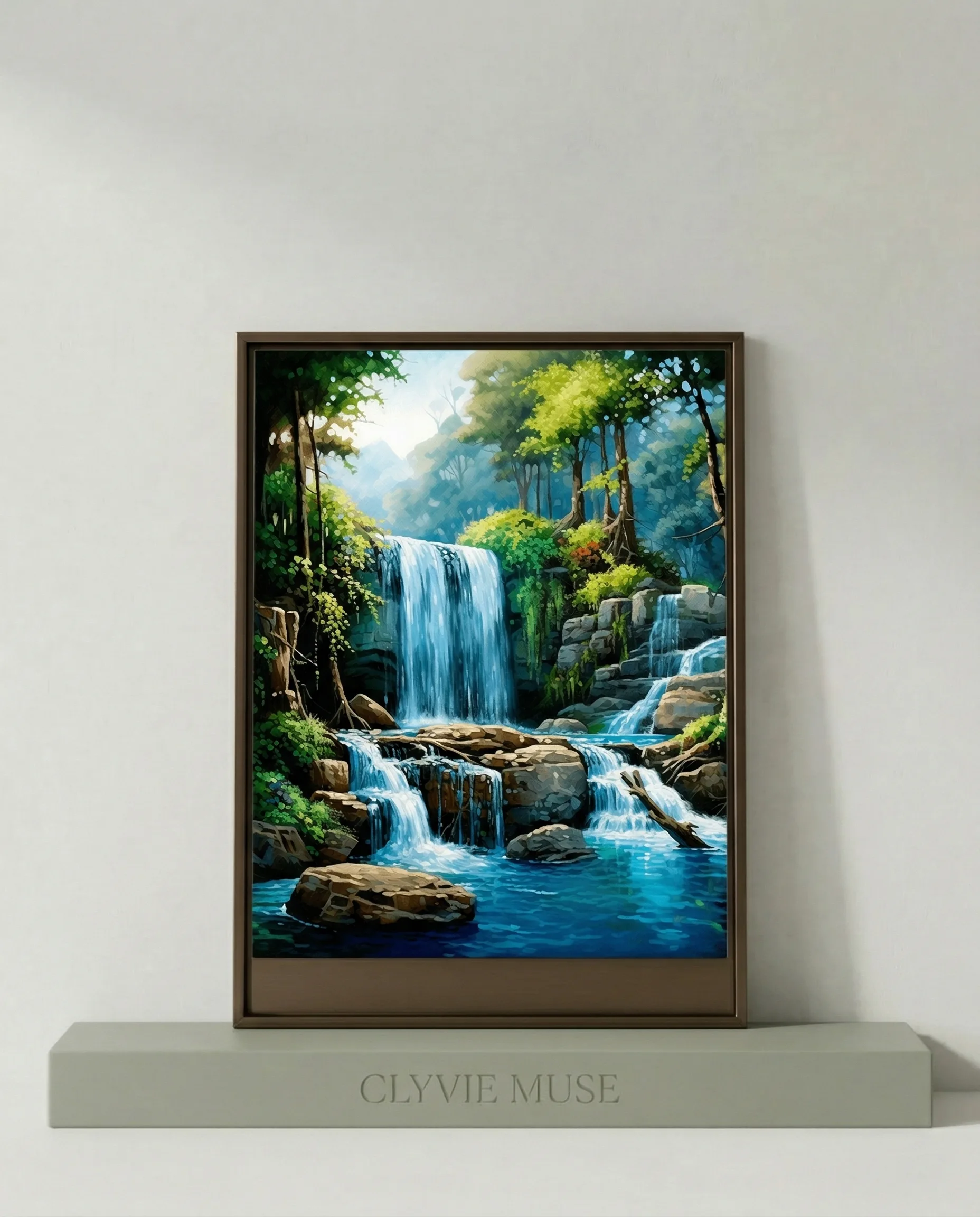 Detailed paint by numbers art kit by Clyvie Muse -Verdant Reverie: Aqueous Cascade: The Sunlit Falls