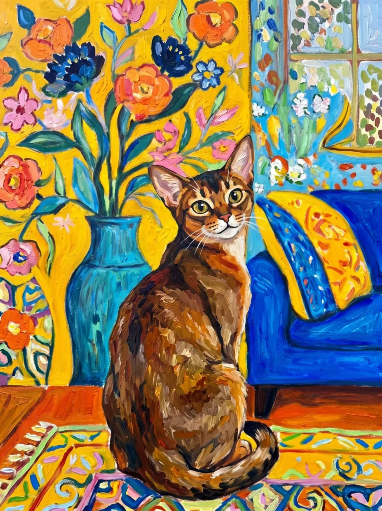 Cat DIY Paint by Numbers - Matisse style cat in floral room for Minimalist Home Decor