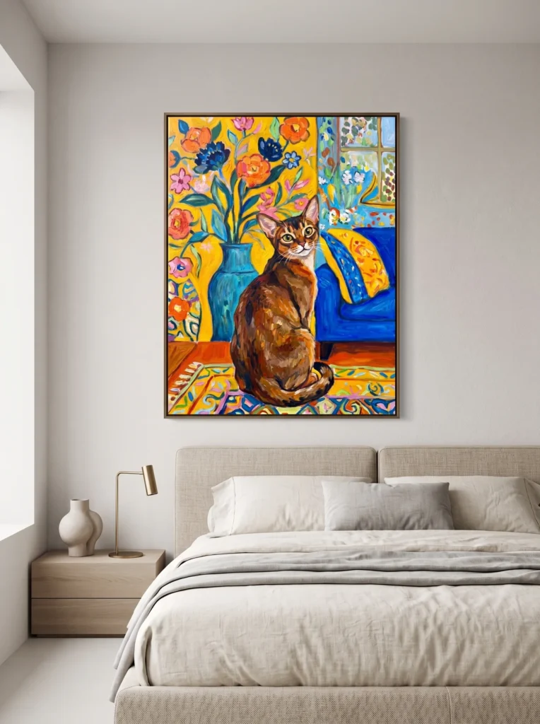 Cat DIY Paint by Numbers - Matisse style cat in floral room for Minimalist Home Decor