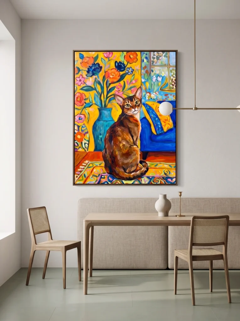 Cat DIY Paint by Numbers - Matisse style cat in floral room for Minimalist Home Decor