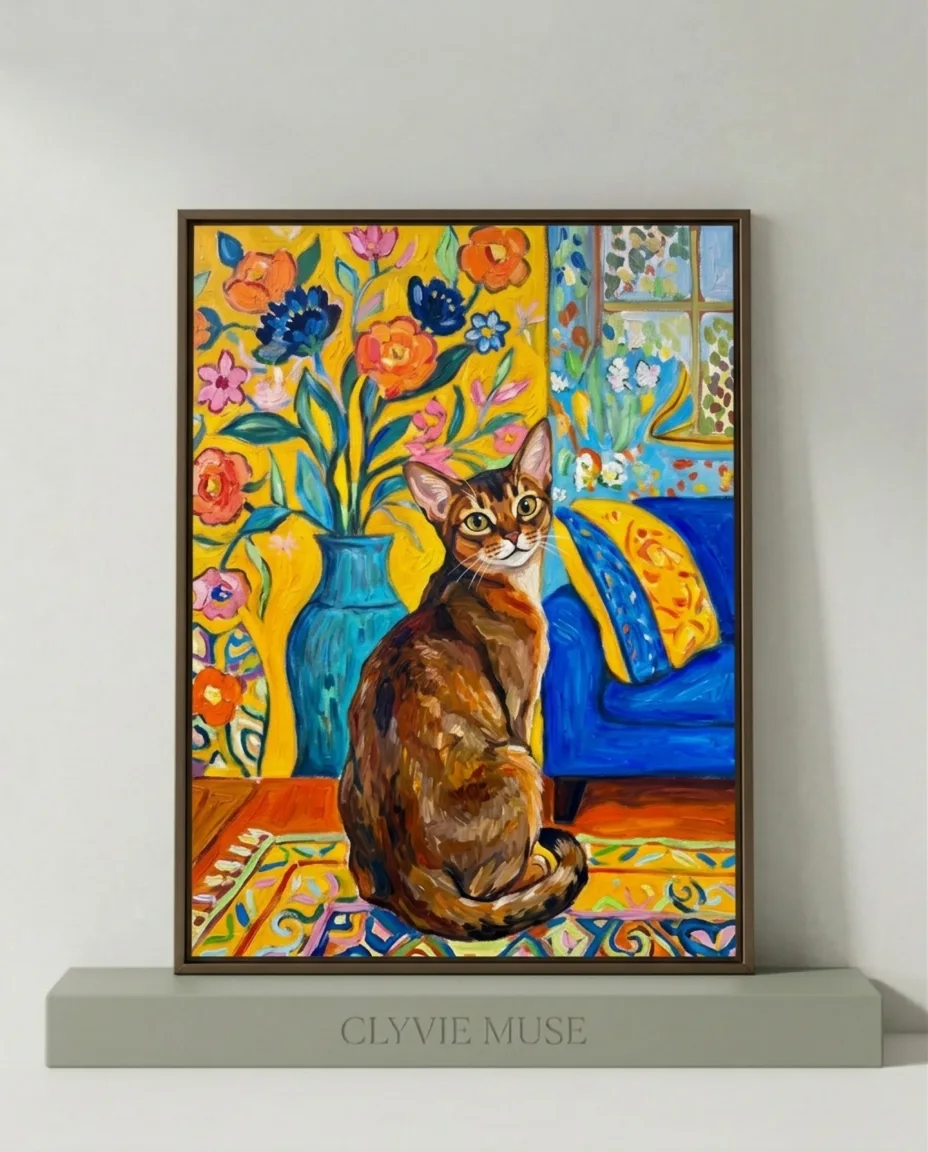 Cat DIY Paint by Numbers - Matisse style cat in floral room for Minimalist Home Decor