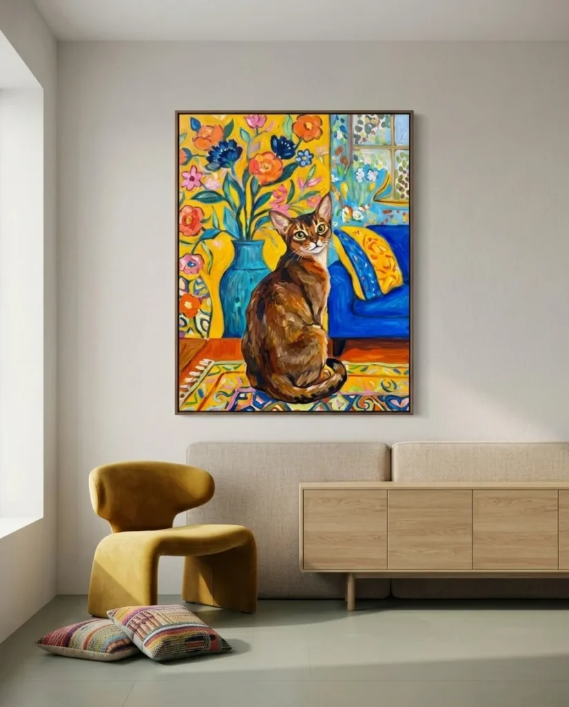 Cat DIY Paint by Numbers - Matisse style cat in floral room for Minimalist Home Decor