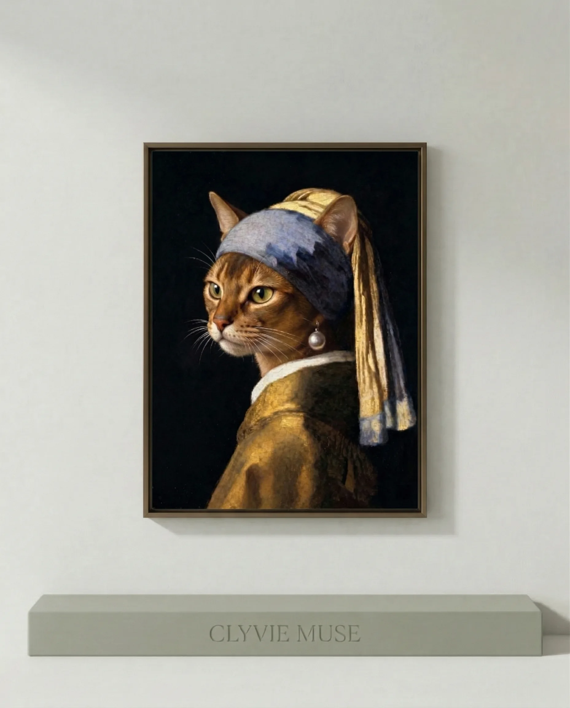 Cat Paint by Numbers - Vermeer Girl with a Pearl Earring parody on linen canvas for Minimalist Home Decor