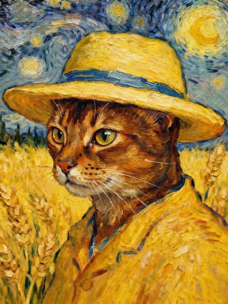 Van Gogh Style Cat Paint by Numbers - Impressionist cat in wheat field for Minimalist Home Decor