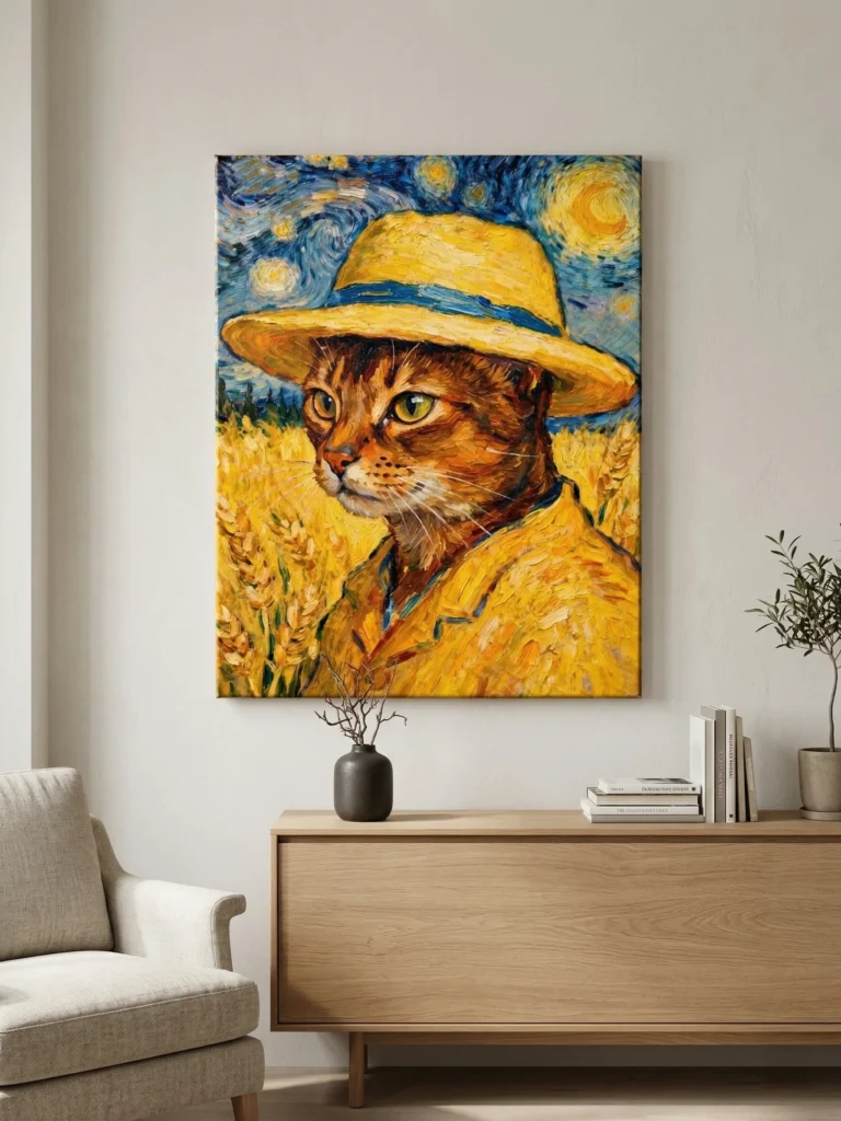 Van Gogh Style Cat Paint by Numbers - Impressionist cat in wheat field for Minimalist Home Decor