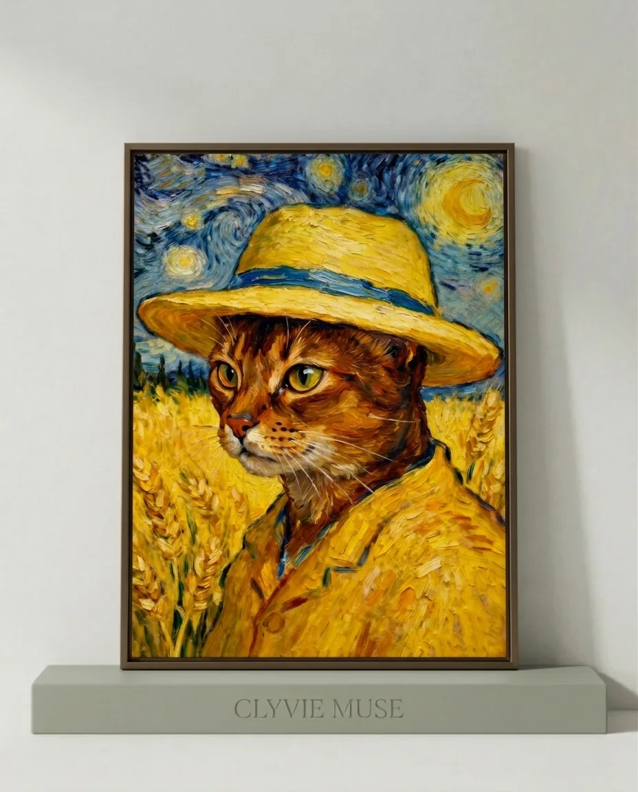 Van Gogh Style Cat Paint by Numbers - Impressionist cat in wheat field for Minimalist Home Decor