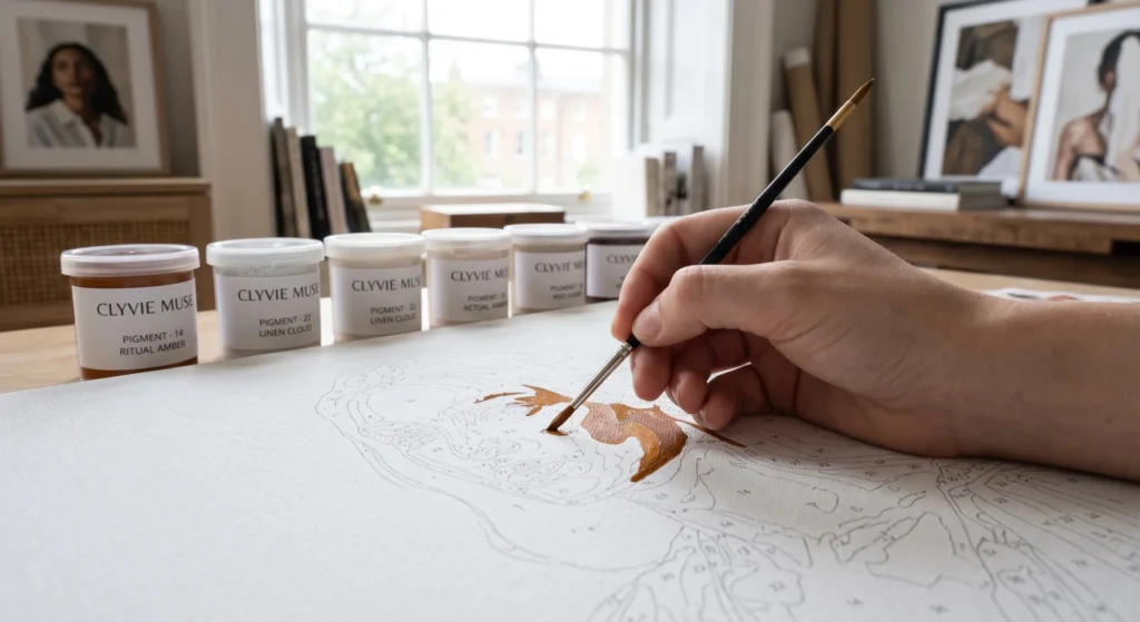 Expert paint by numbers tips for beginners - showing clear PBN lines and numbers at Clyvie Muse